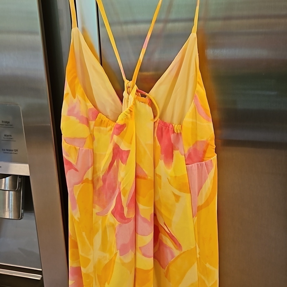 💕SANCTUARY💕 Maxi Dress ~ Yellow Pink Abstract Floral Watercolor Print S NWOT - Picture 4 of 7